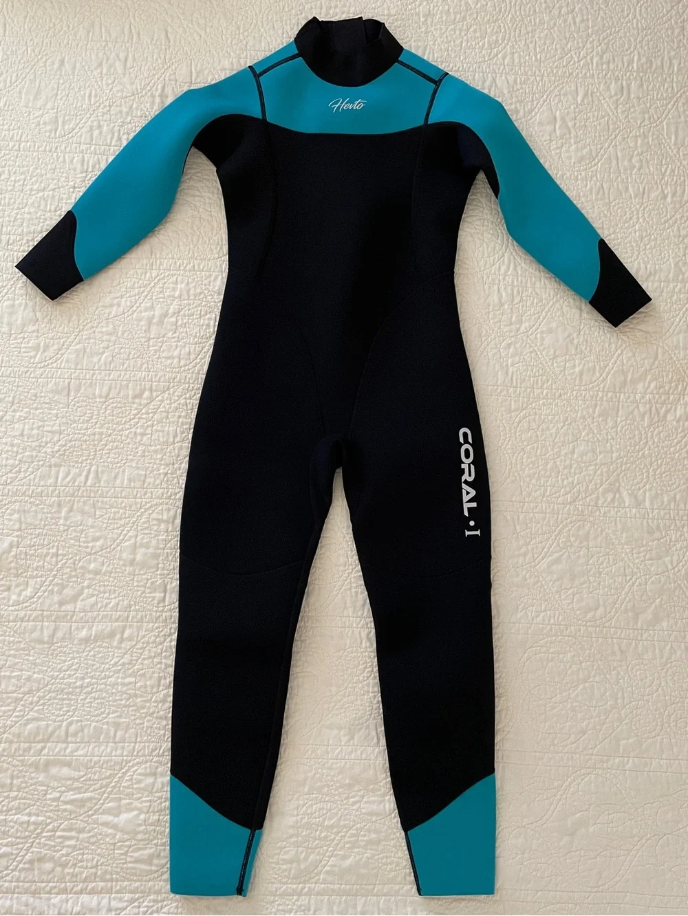 Herto Coral 1 Full Body Wetsuit Neoprene Youth Size 12 Black & Turquoise